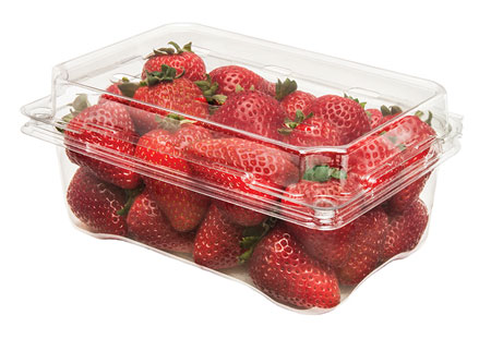 Fresas en caja de plástico